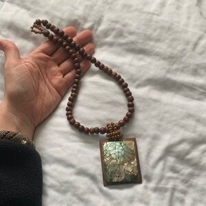 Banana Republic Brown Beaded Necklace with Iridescent Pendant